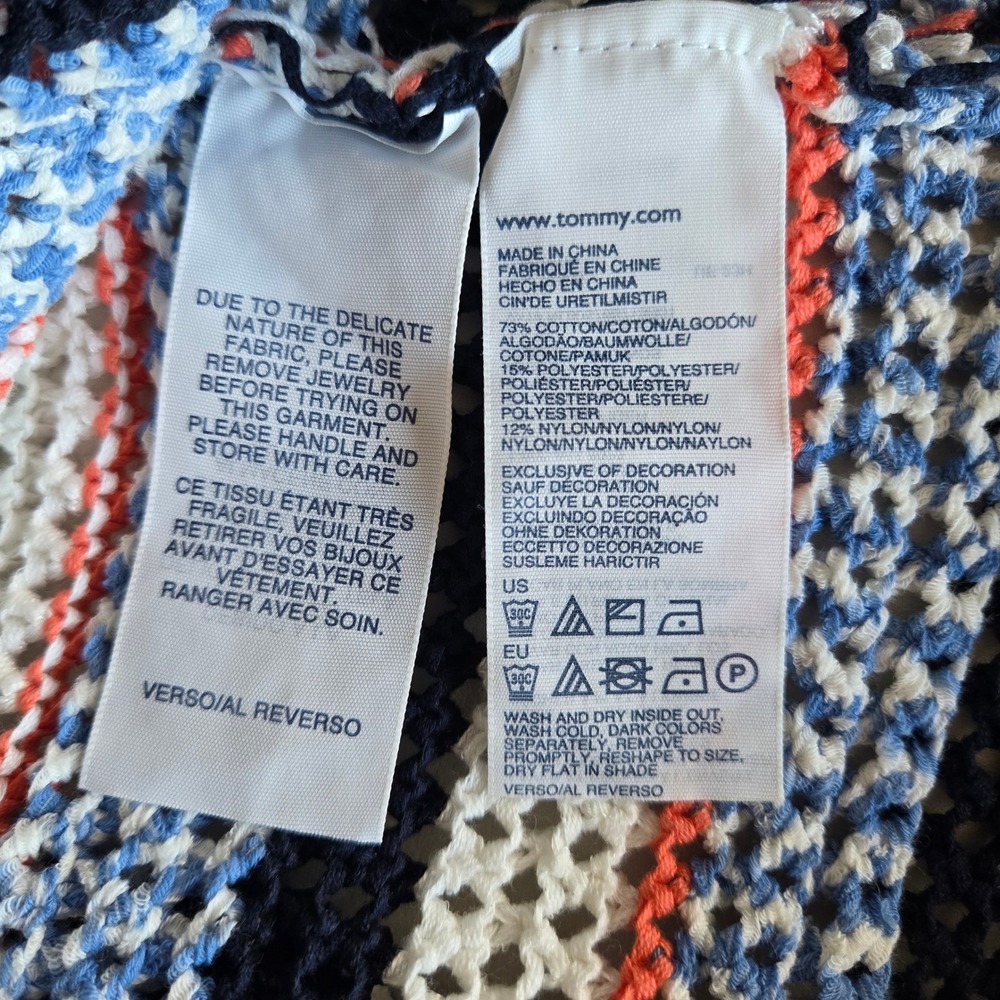 Tommy Hilfiger Striped Open Knit Cotton Sweater‎ Size S Nautical Coastal Preppy - Picture 11 of 11